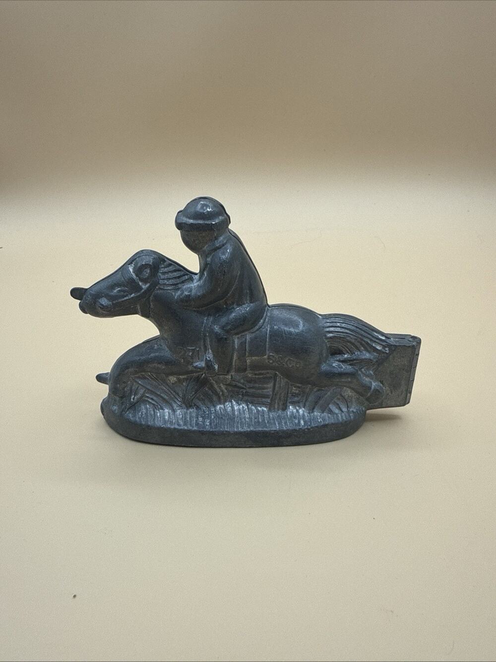 Antique Pewter 271 S & co Jockey Racing Horse Ice Cream Or Chocolate Mold Metal